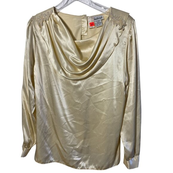 80s Gaylord 12 Blouse Feminine Romantic Flowy Dainty Whimsical Cowl Neck Vintage - Picture 1 of 10